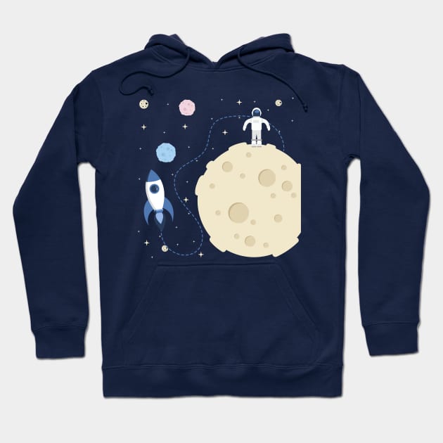 Moon Man Space Suit Rocket Ship Astronaut Lunar Landing Art Hoodie by FlashMac